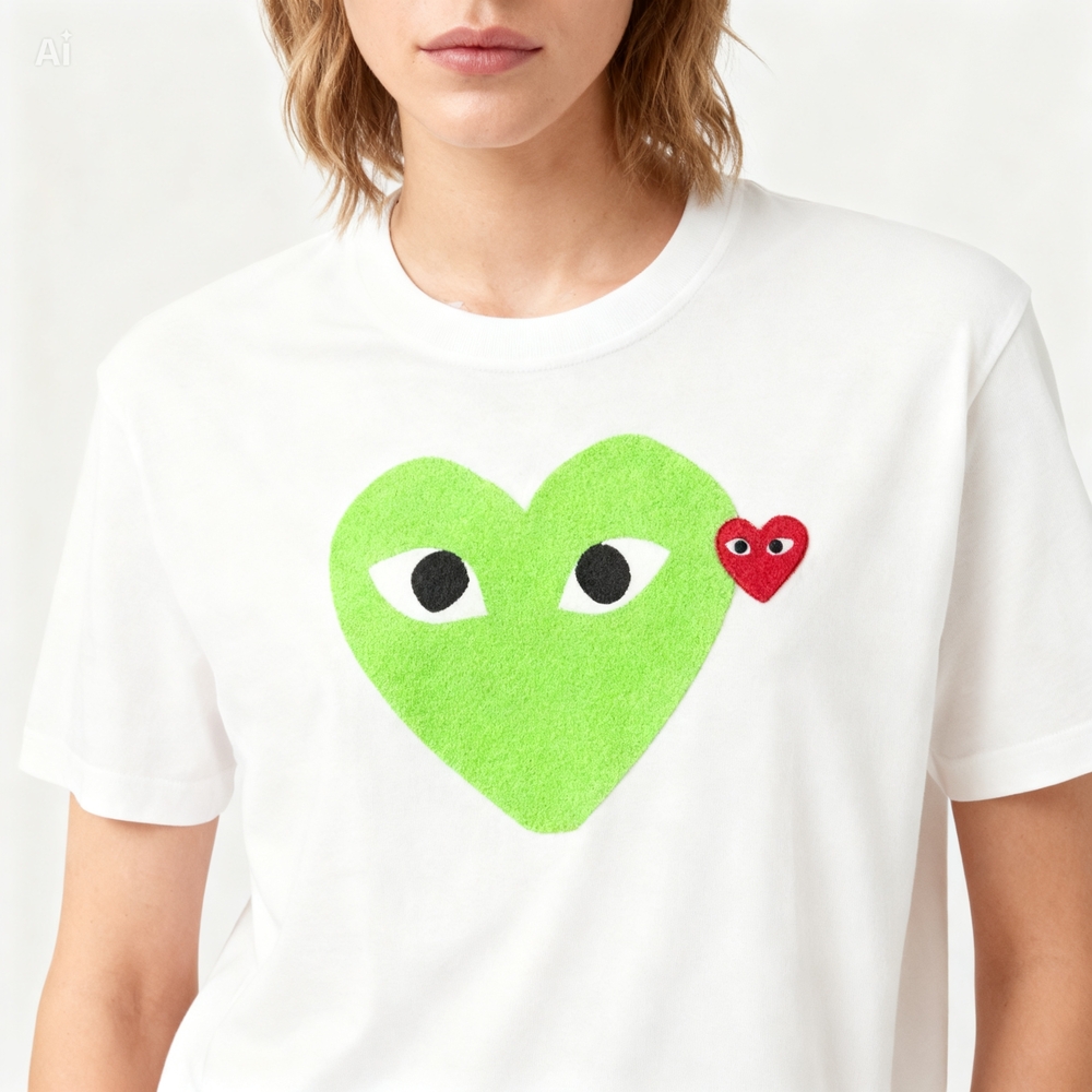 ✨️NWT✨️ Comme des Garcons Unisex White Tee w/ Green Heart and Red Accent Medium